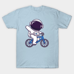 Cute Astronaut Riding Bike Cycle Cartoon T-Shirt